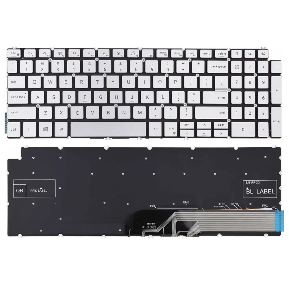Keyboard Dell Inspiron 5593 US Silver Without Frame & With Backlit - Image 3