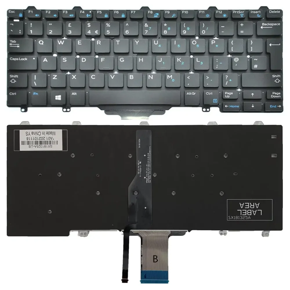 Keyboard Dell Latitude E7250 UK Black Without Frame & With Backlit - Image 3